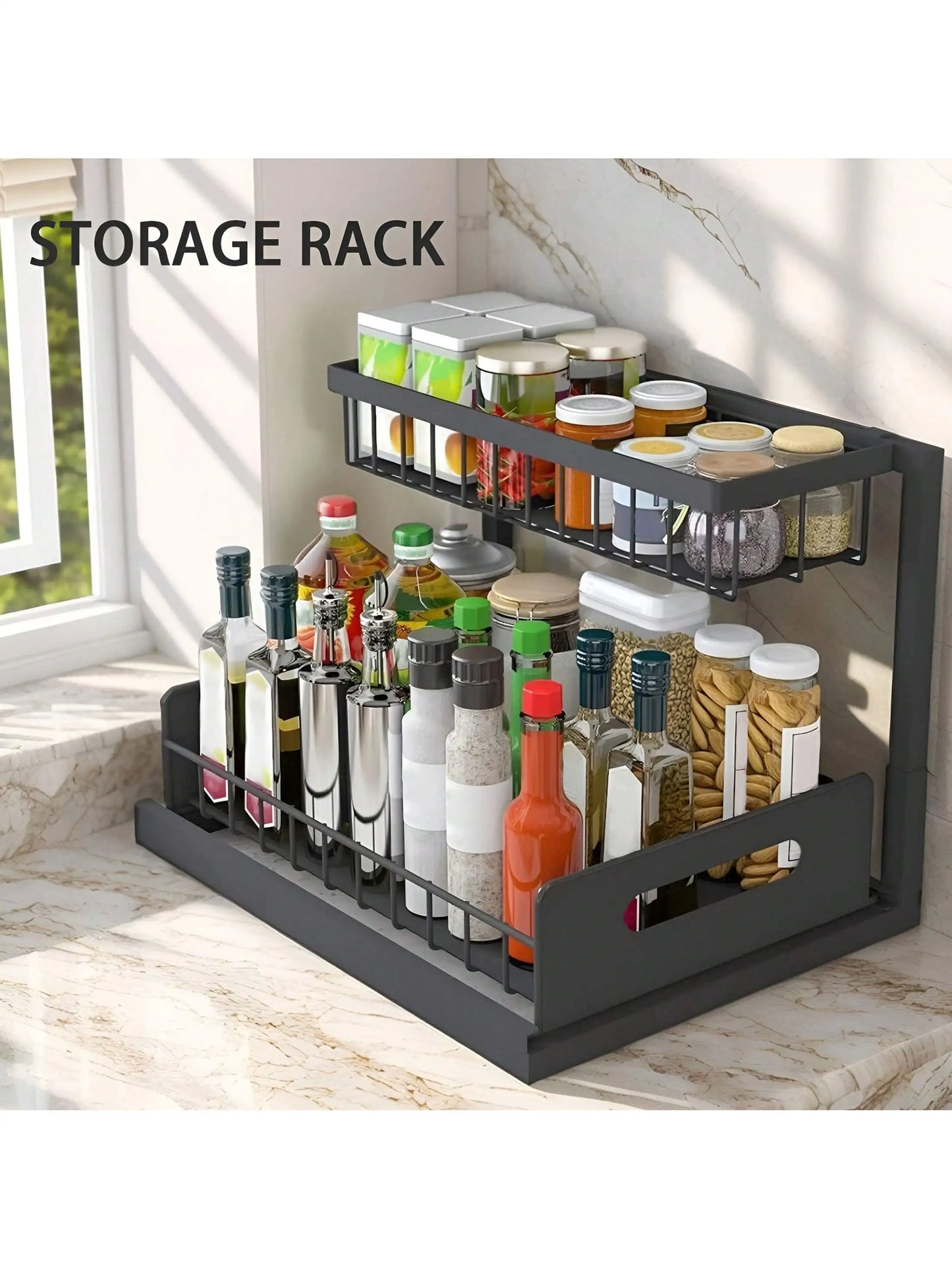 Under Sink Organizer Rack 2 Tier Sliding Cabinet Basket Drawer Storage