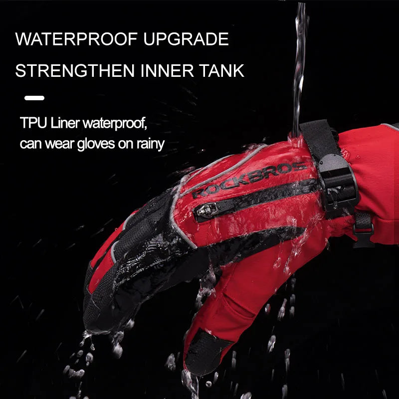 ROCKBROS Winter Waterproof Thermal Fleece Gloves For Ski Snowboarding