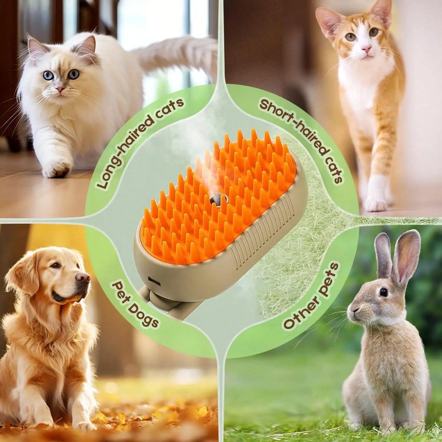 Steam Brush For Cats And Dogs 4 In 1 Self Cleaning Grooming