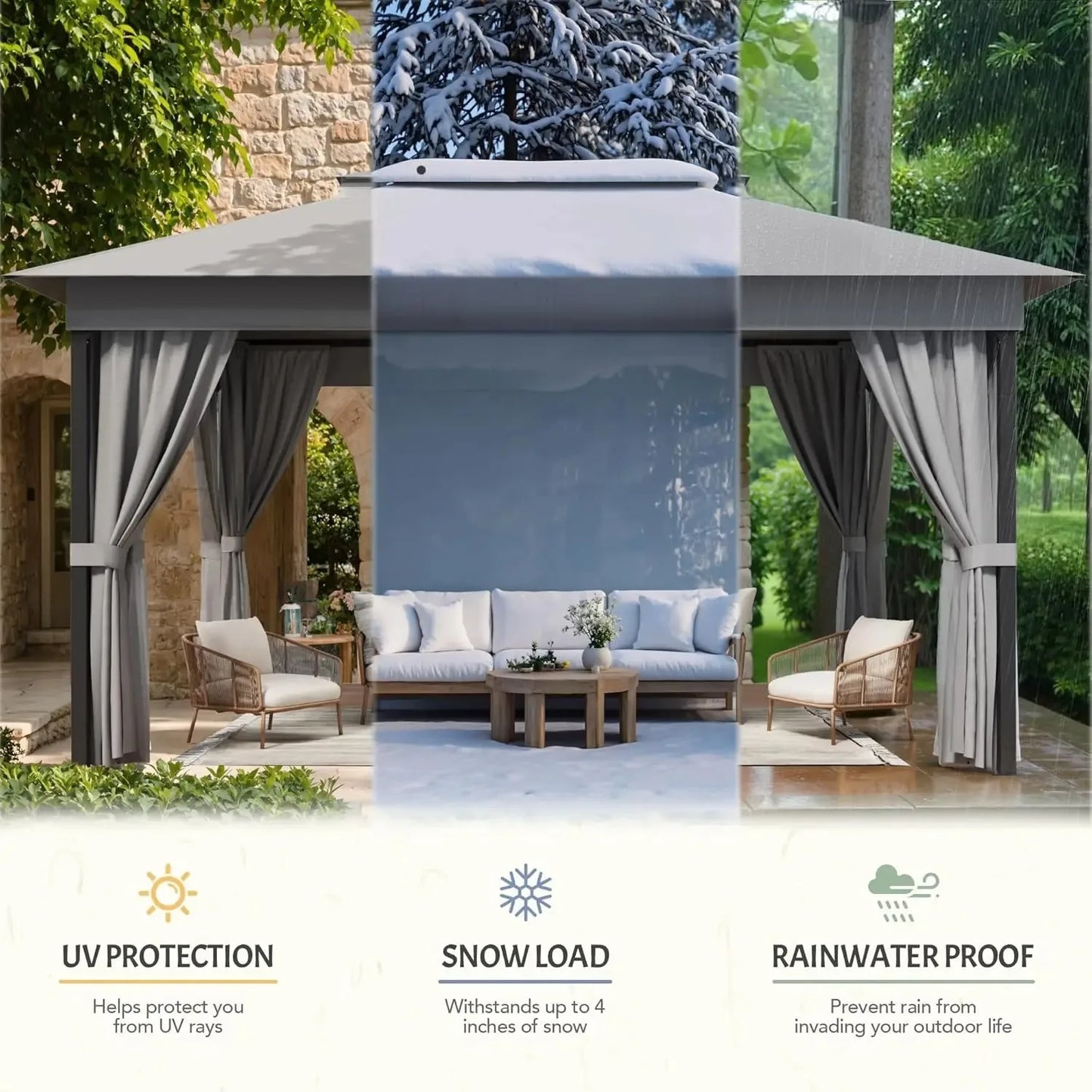 Outdoor Gazebo Canopy With Heavy Duty Frame And Mosquito Net