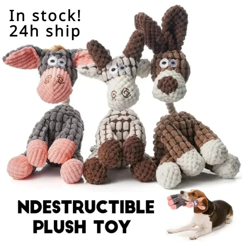 Plush Squeaky Puppy Chew Toys Interactive Teething Donkey Design