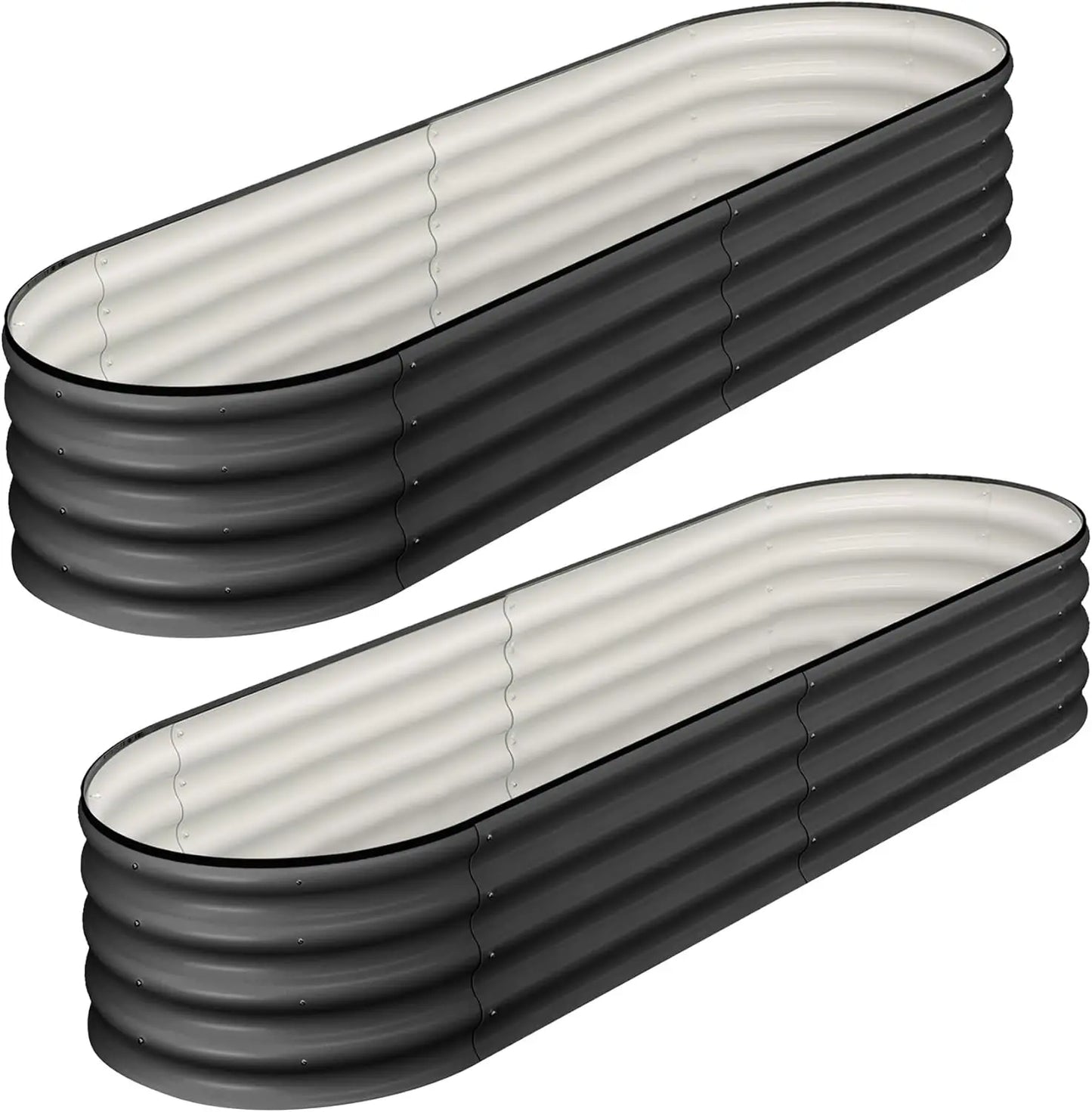 HiMISS Oval Galvanized Raised Garden Beds 2 Pack Outdoor Planters