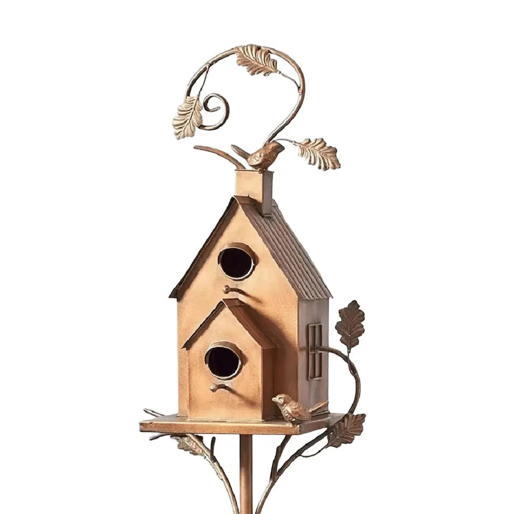 Metal Birdhouse Garden Stakes With Pole For Outdoor Yard Decor