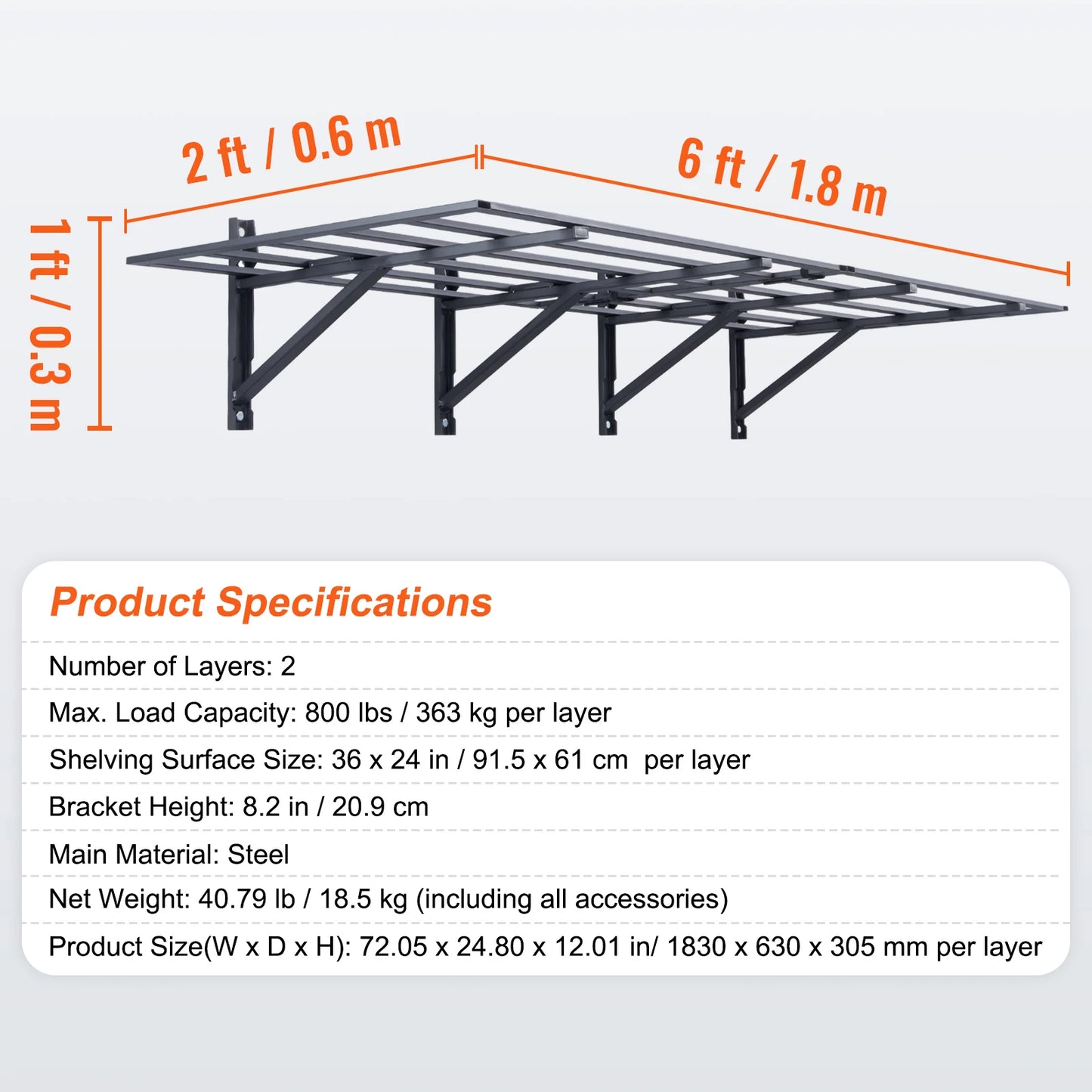 Garage Wall Mounted 2 Tier Rack Heavy Duty Tool Organizer