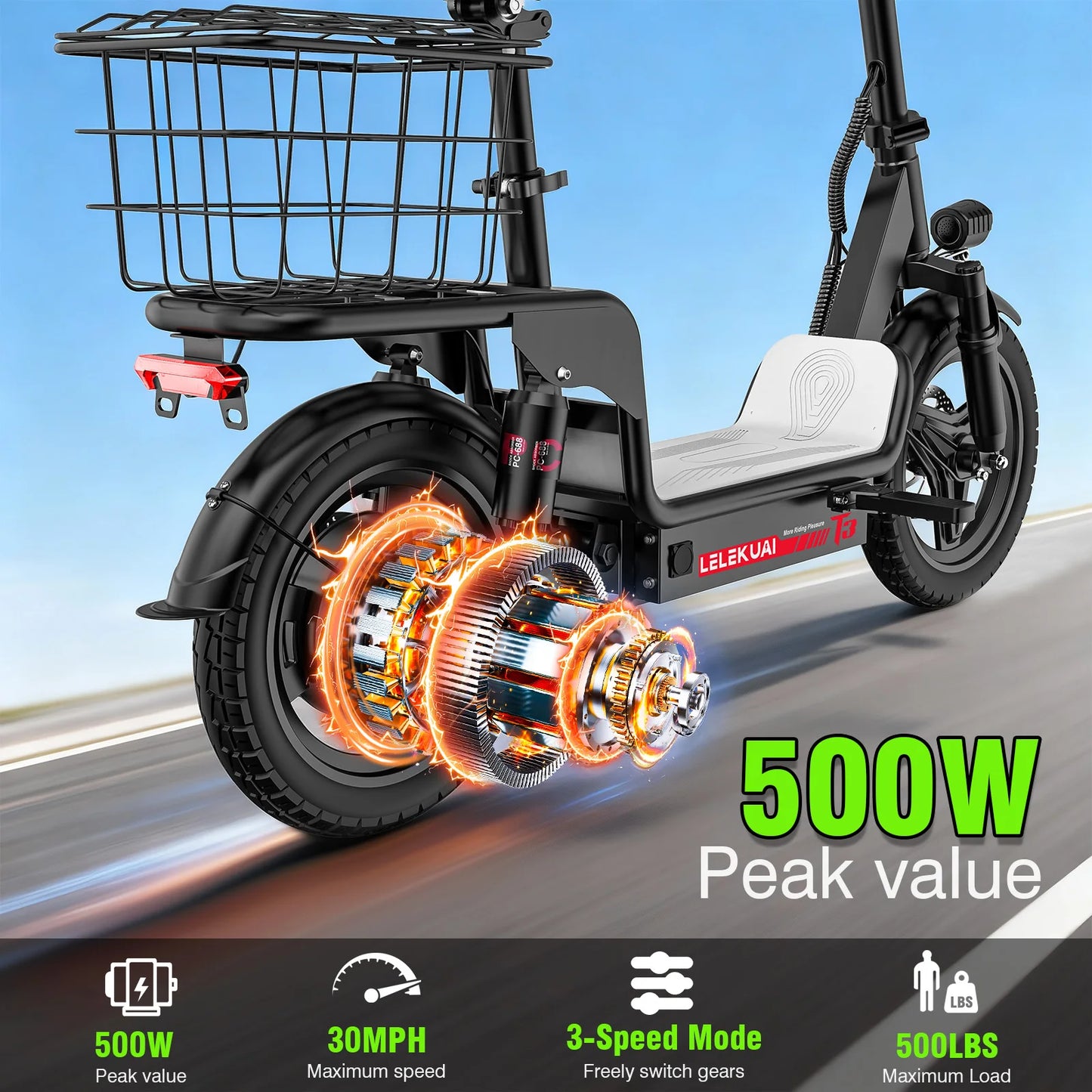 LELEKUAI Adult Electric Bike 500W 48V Foldable With Basket