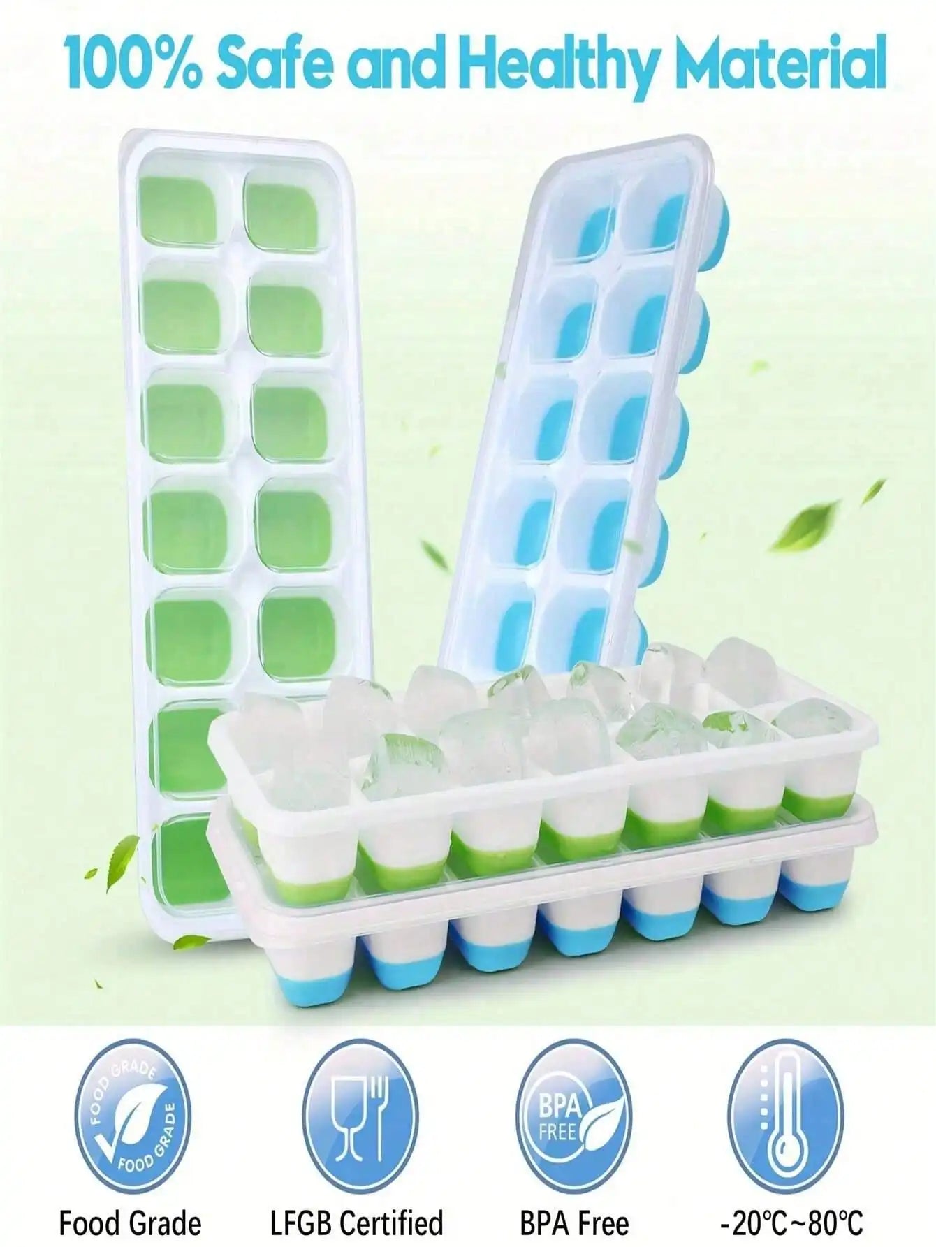 Multicolor Silicone Ice Cube Trays 14Cavity With Removable Lids