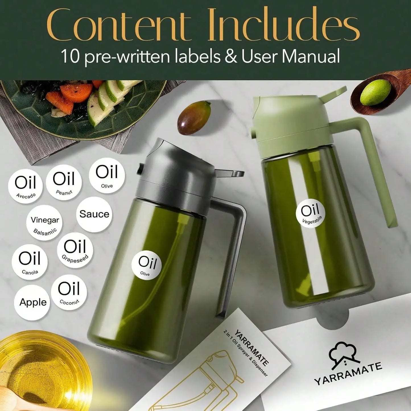Olive Oil Dispenser 2 In 1 Cooking Oil Sprayer Mister