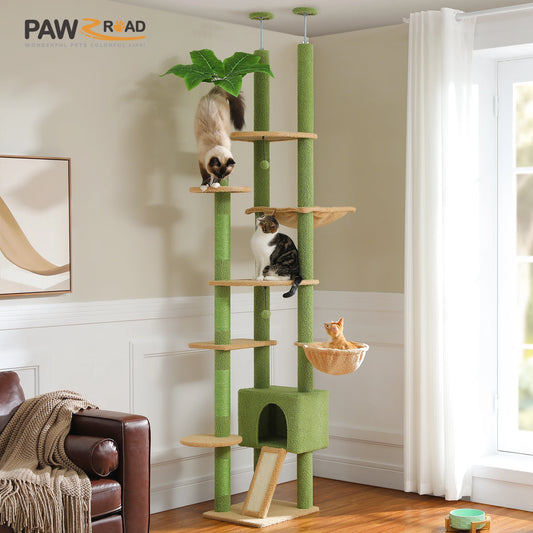 PETEPELACN Cactus Floor To Ceiling Cat Tree With Condo Hammock