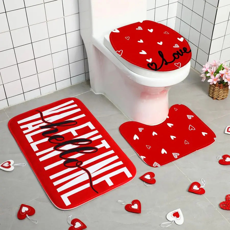 Valentines Day Shower Curtain Set With Bath Mat And Hooks