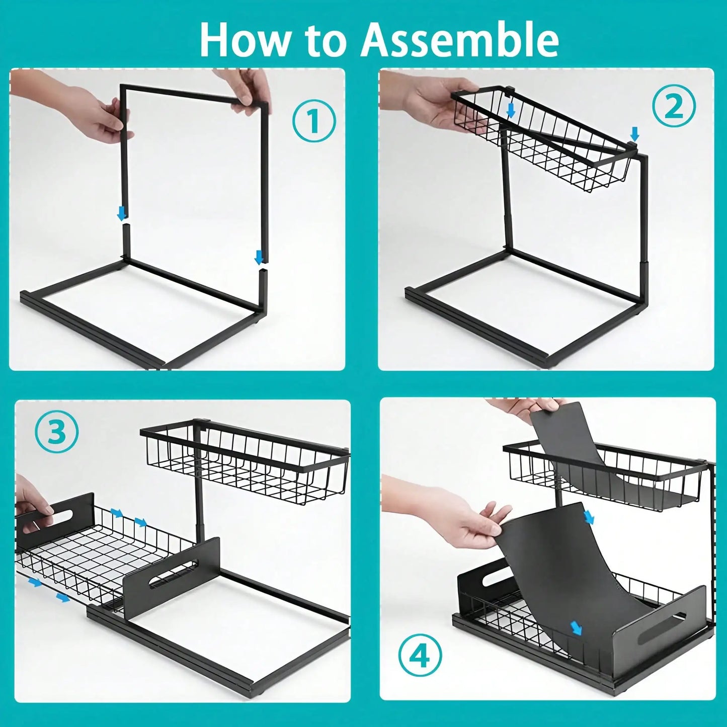Under Sink Organizer Rack 2 Tier Sliding Cabinet Basket Drawer Storage
