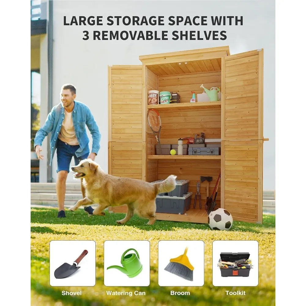 Outdoor Storage Cabinet With 3 Shelves Waterproof Roof Double Locking Doors