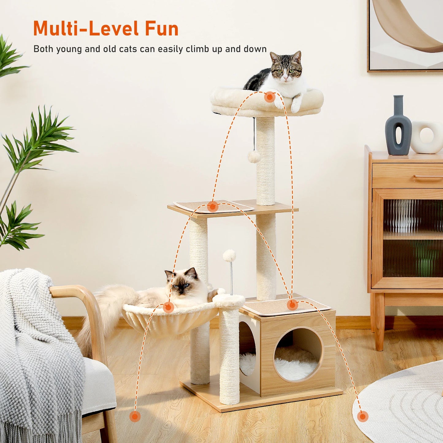 PAWZ Road Modern Cat Tree Indoor Multi Level Wood Tower