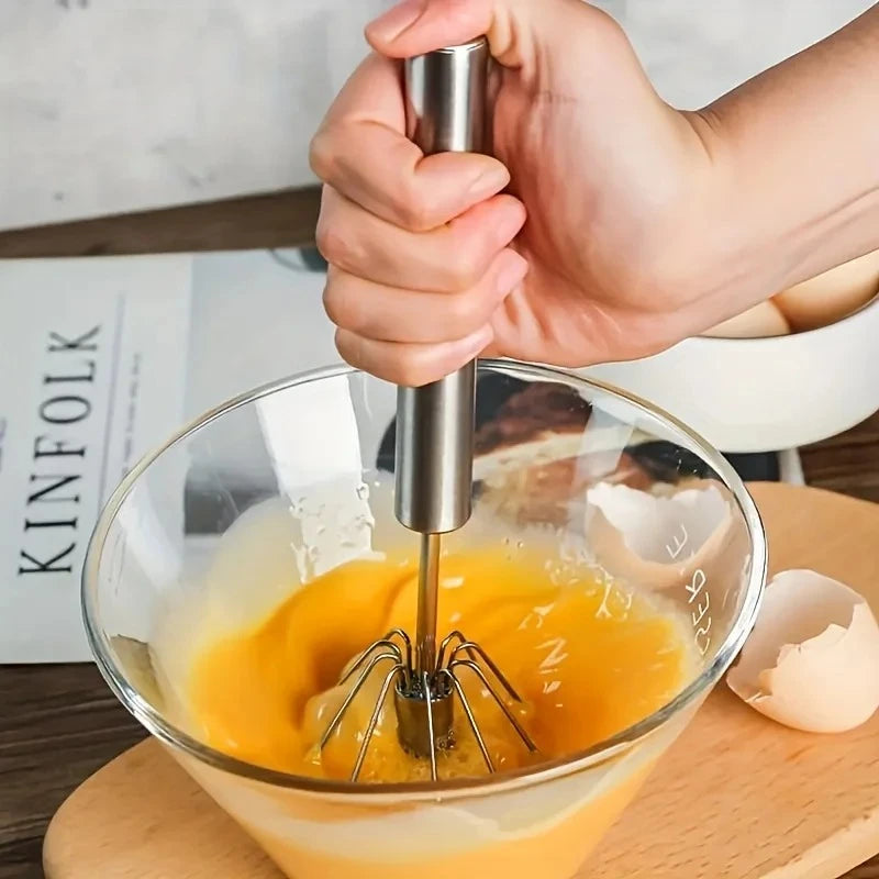 Stainless Steel Rotary Egg Beater Semi Automatic Hand Whisk