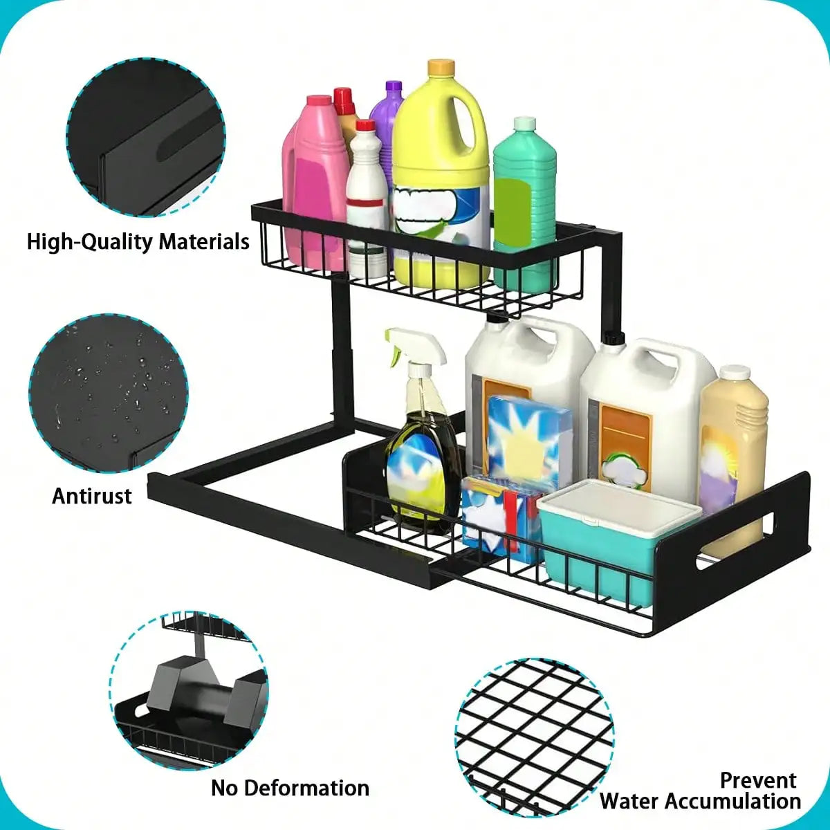Under Sink Organizer Rack 2 Tier Sliding Cabinet Basket Drawer Storage