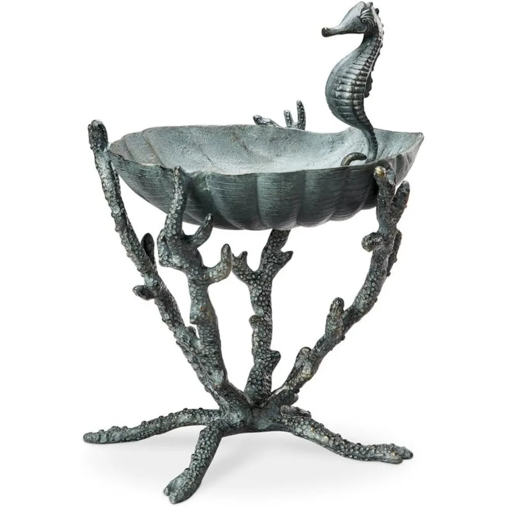 Seahorse Birdbath Birdfeeder Aluminum Planter for Garden Patio