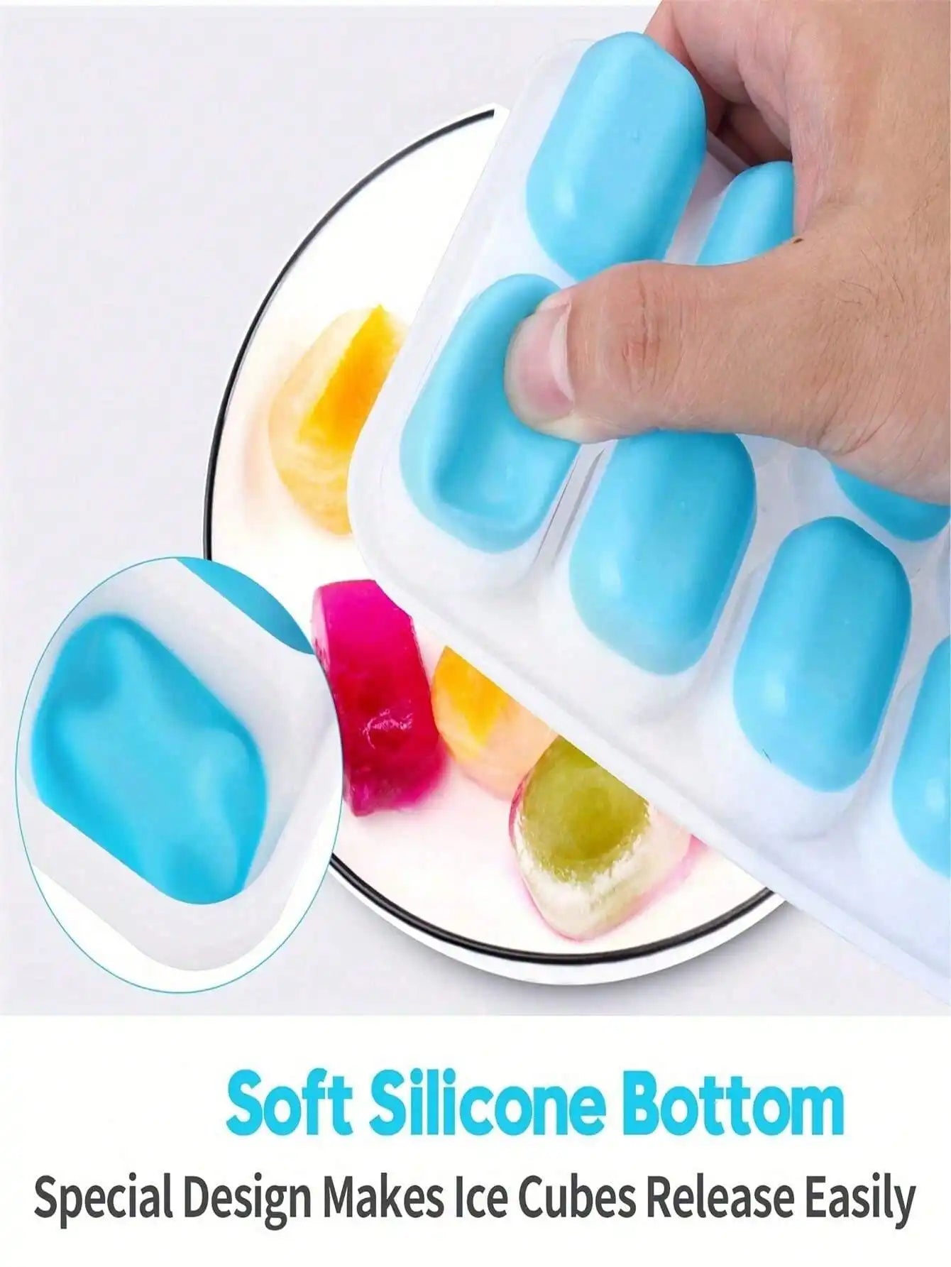 Multicolor Silicone Ice Cube Trays 14Cavity With Removable Lids