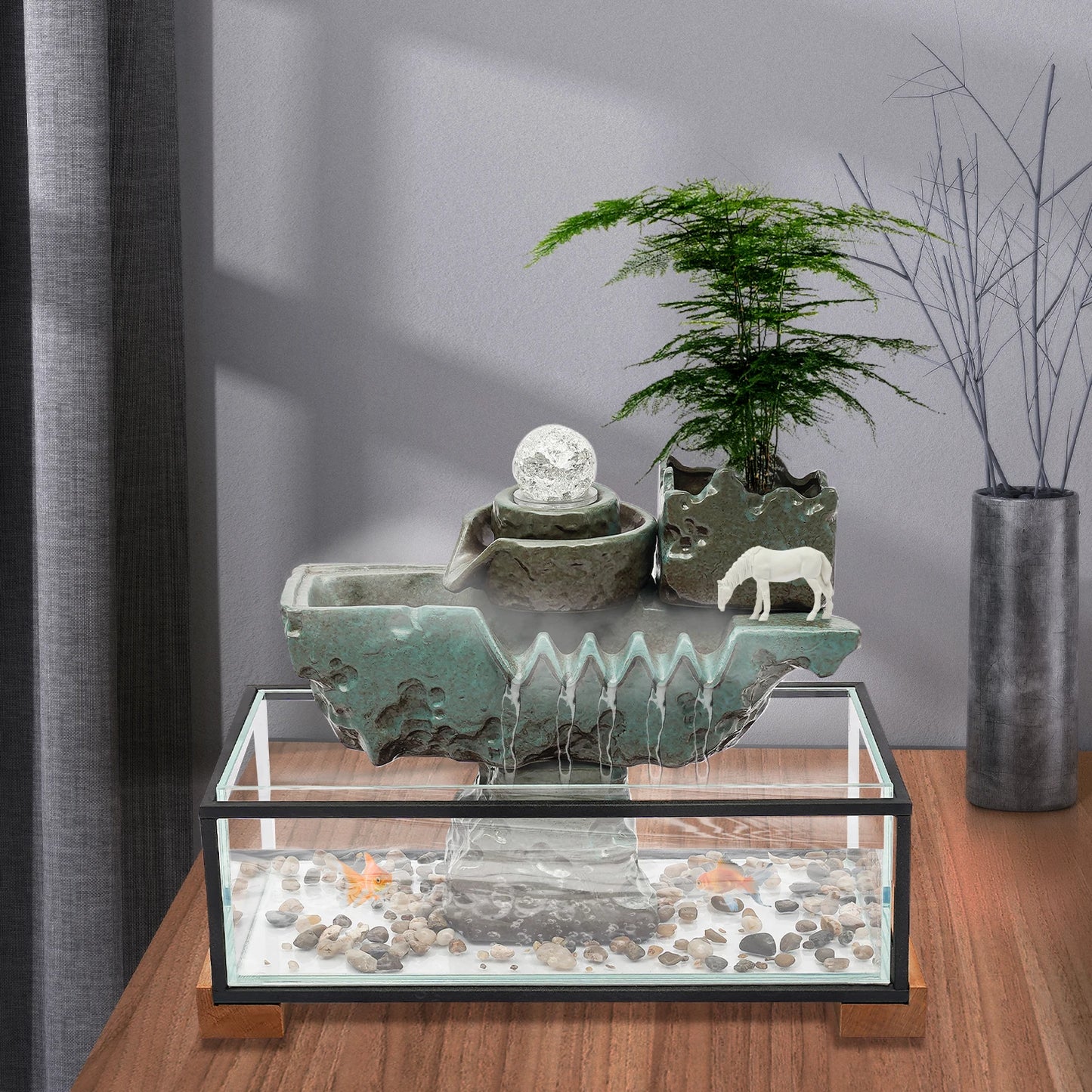 Clear Tabletop Eco Fish Tank Water Fountain Indoor Decor