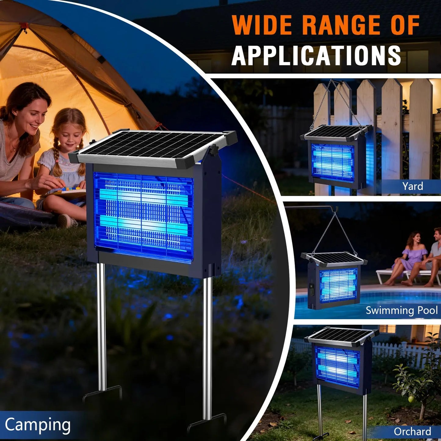 Solar Bug Zapper Outdoor Waterproof 4500V Cordless Rechargeable Mosquito Zapper