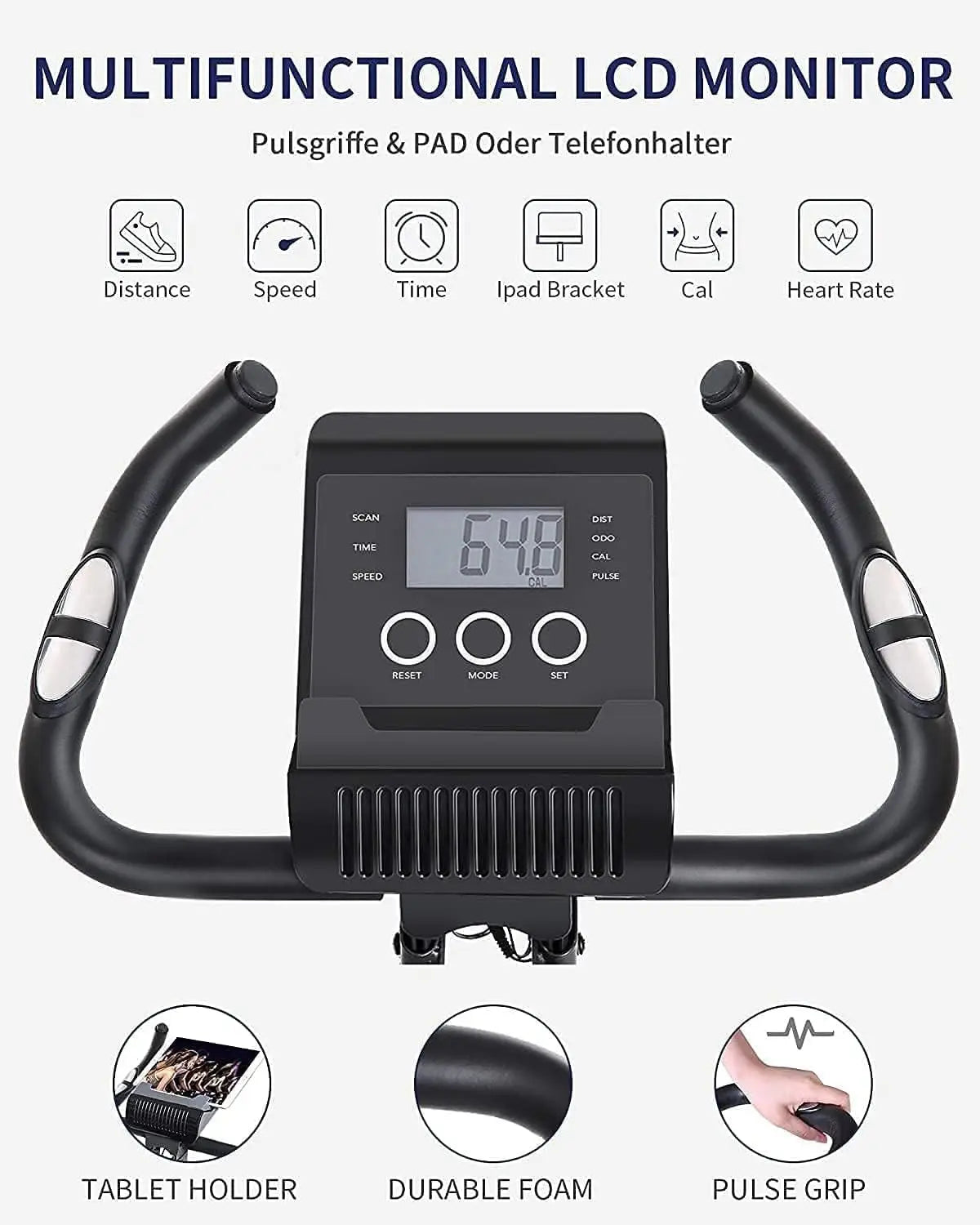 Folding Exercise Bike With Pulse Monitor And LCD Display