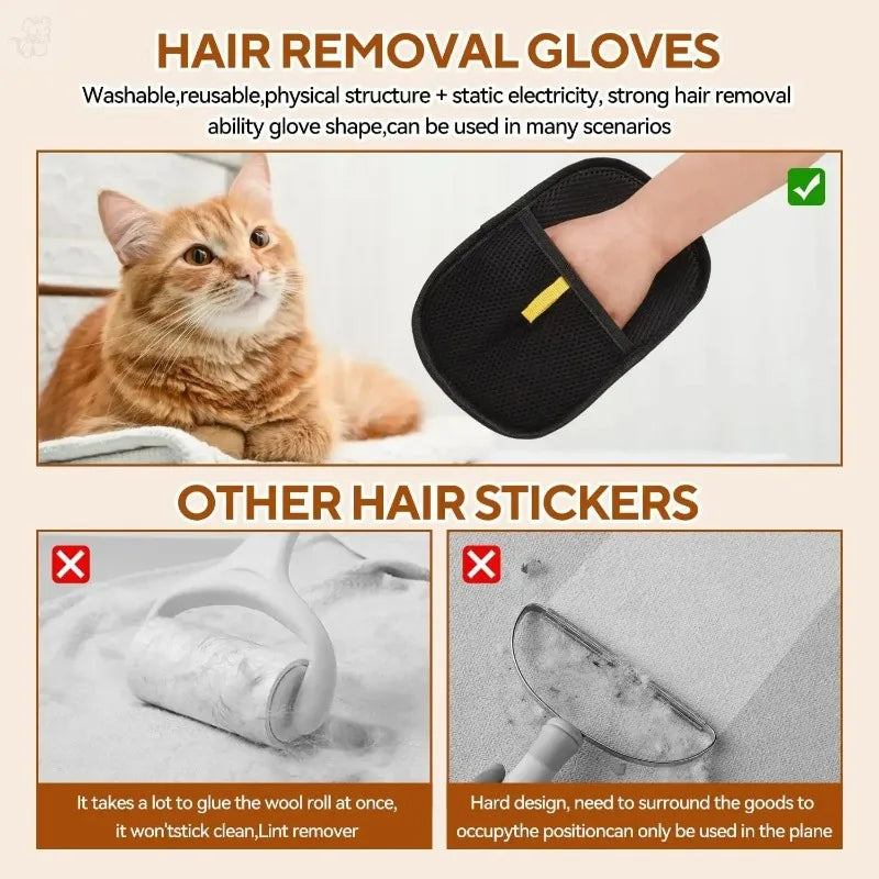 Pet Hair Removal Gloves Reusable Grooming Mitts For Pets