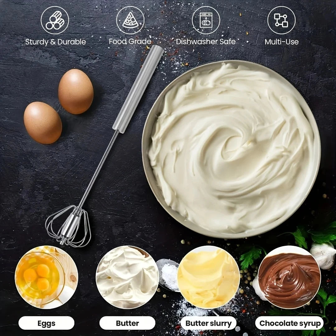 Stainless Steel Rotary Egg Beater Semi Automatic Hand Whisk