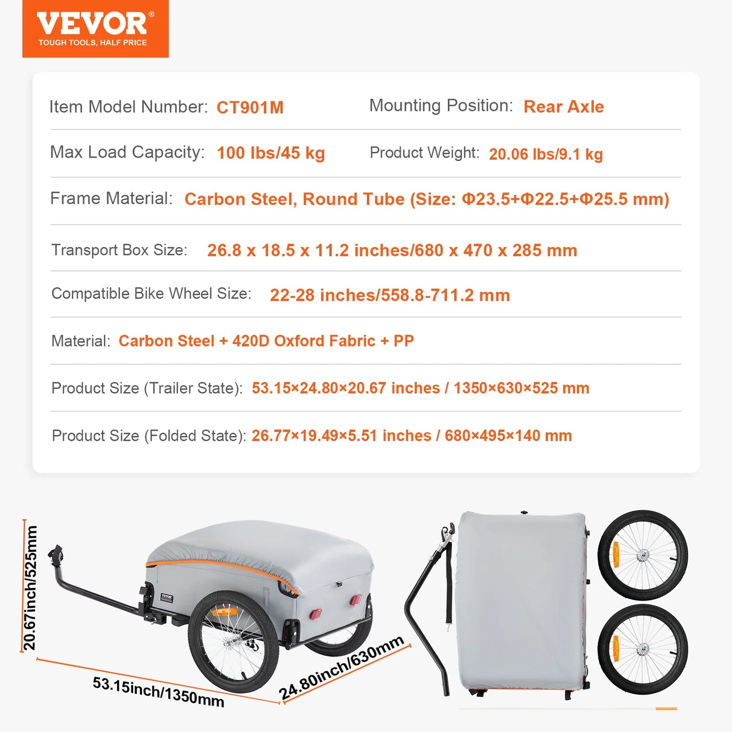 SucceBuy 100 Pound Folding Bike Cargo Trailer With Waterproof Cover