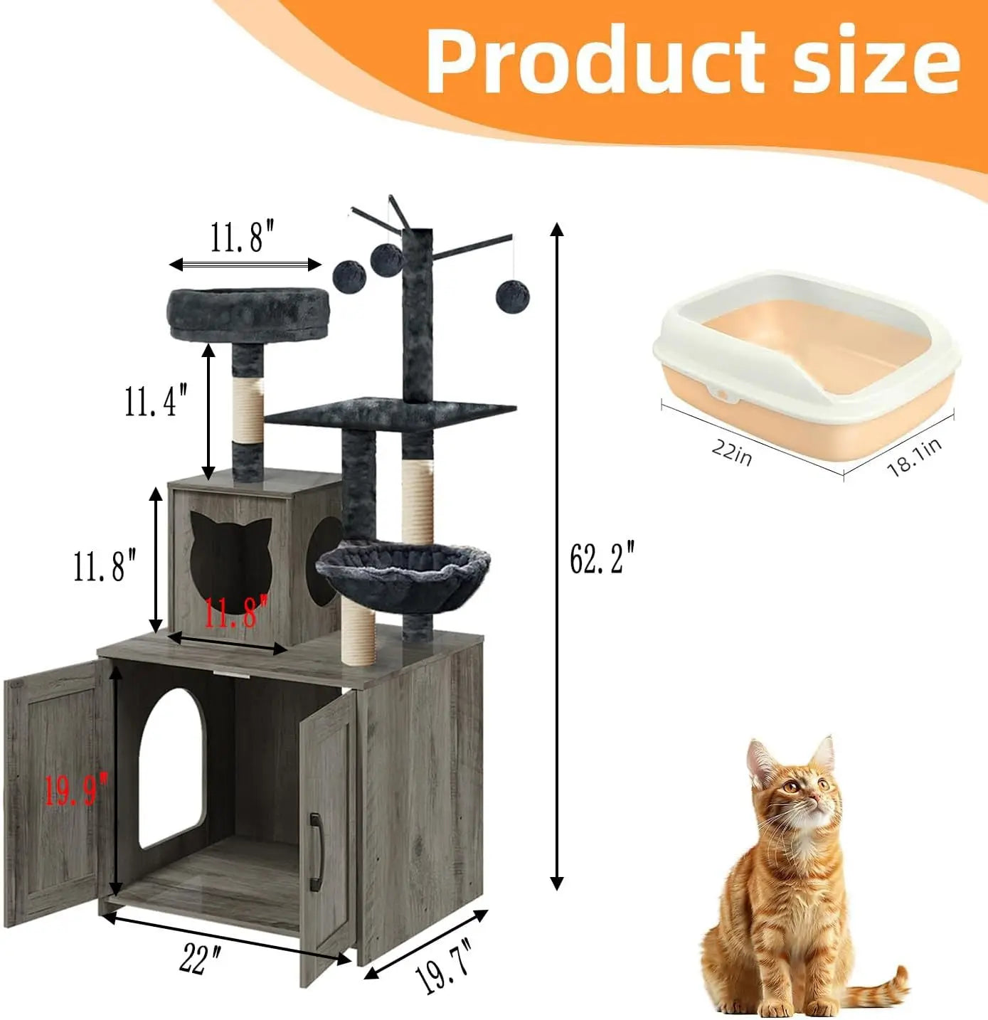 NONECN Cat Tree With Litter Box And Food Station Indoor