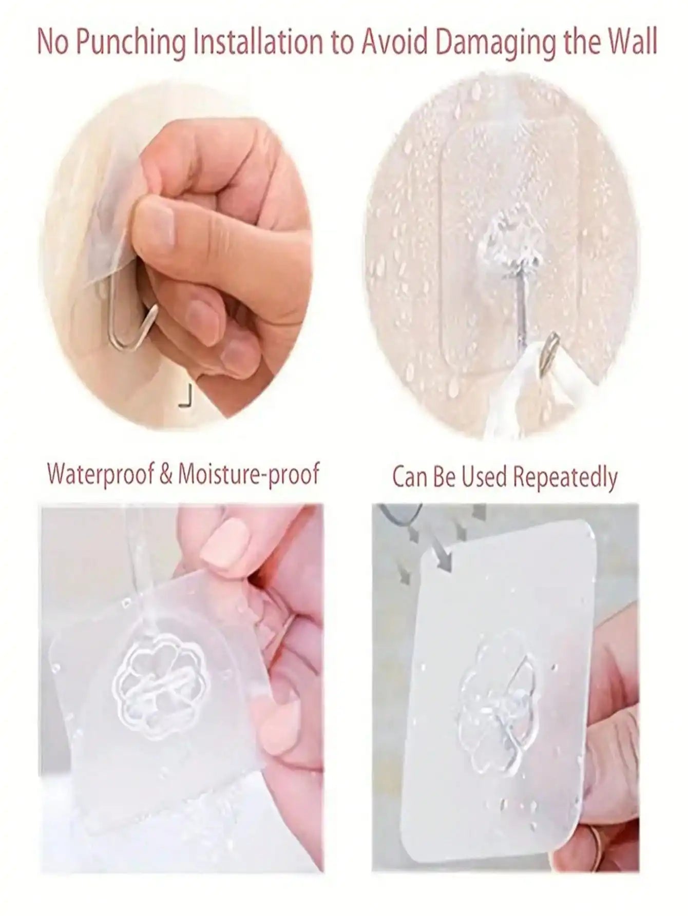 Transparent Heavy Duty Adhesive Hooks No Drilling Removable Waterproof
