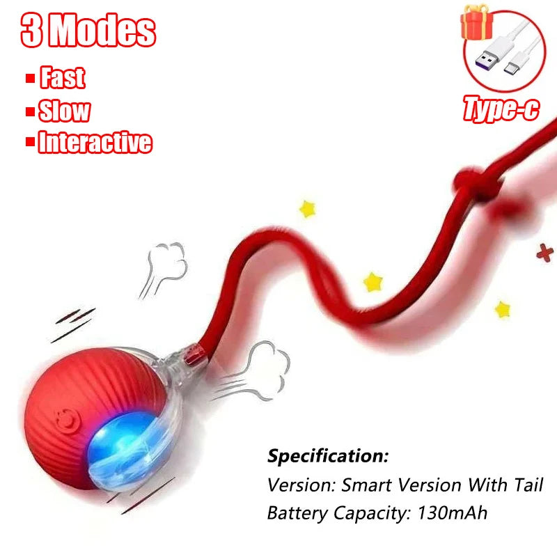 Cat Interactive Ball Toy Automatic Rolling Ball Faux Tail Rechargeable