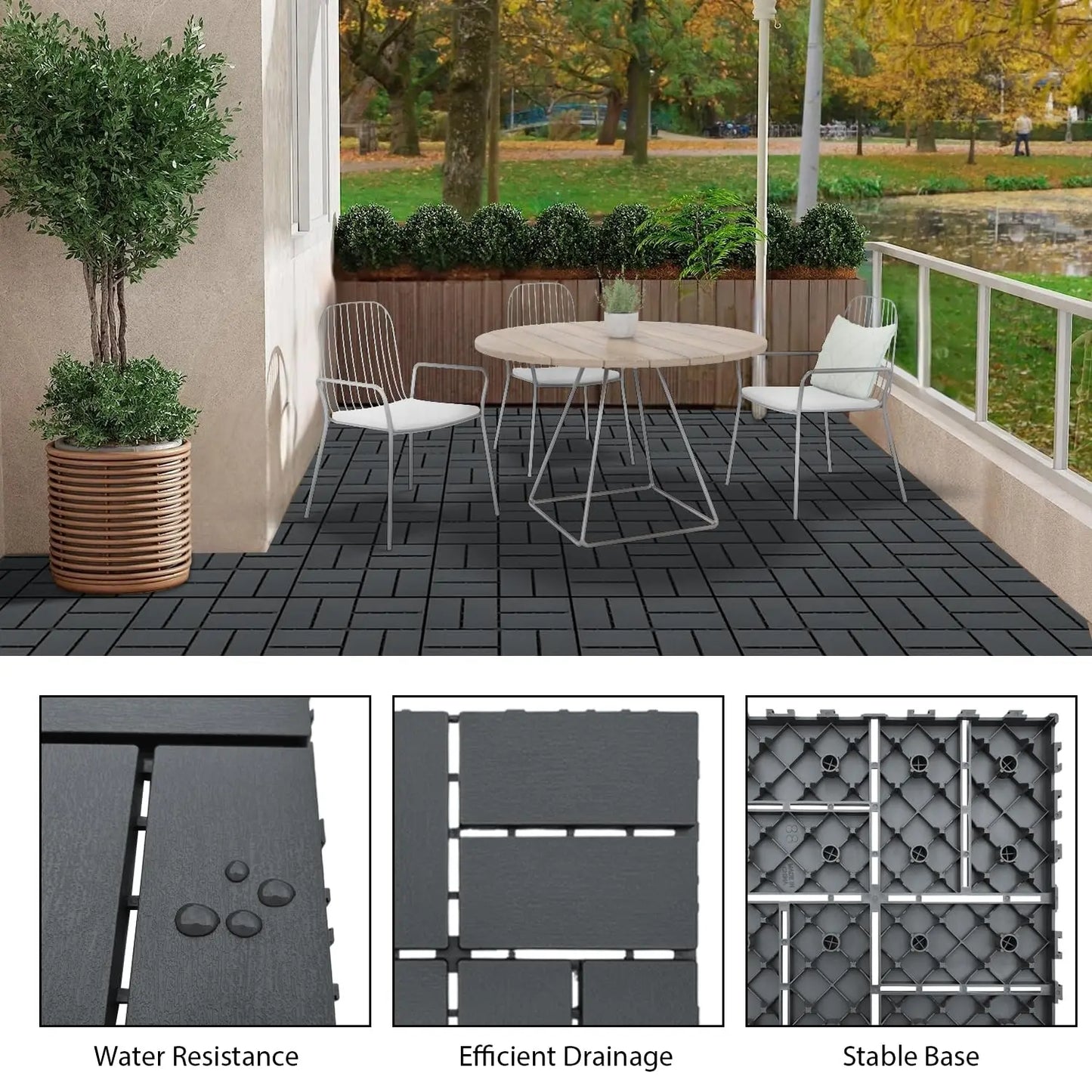 Interlocking Plastic Floor Tiles 44 Pack For Garden Walkway Patio