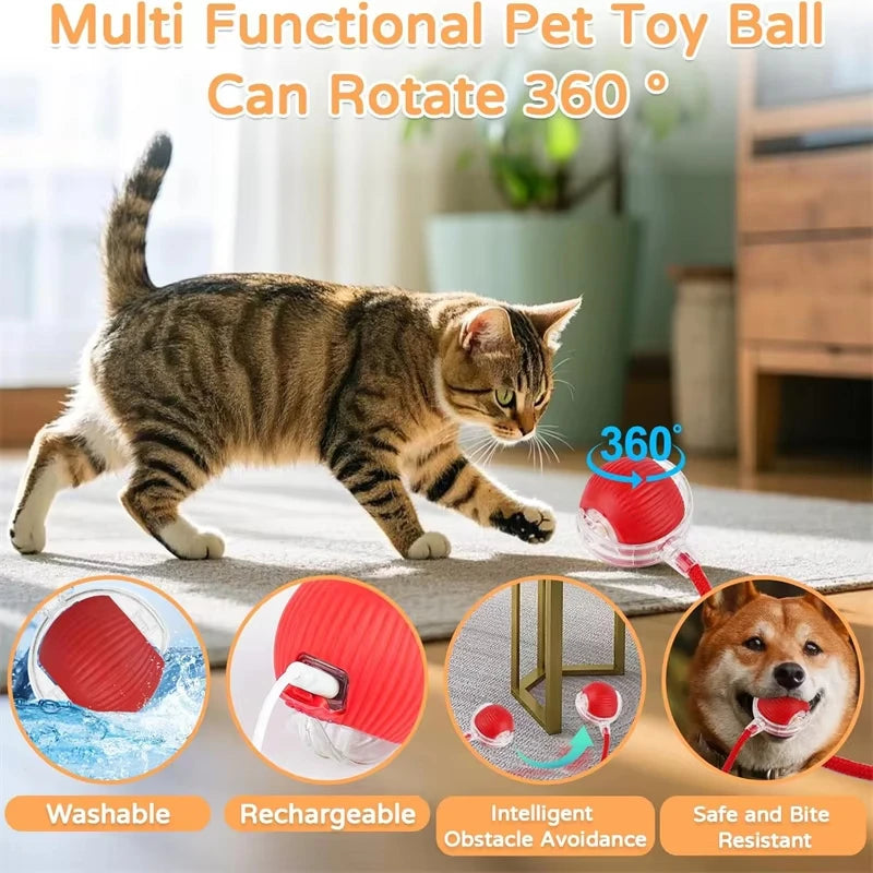 Cat Interactive Ball Toy Automatic Rolling Ball Faux Tail Rechargeable