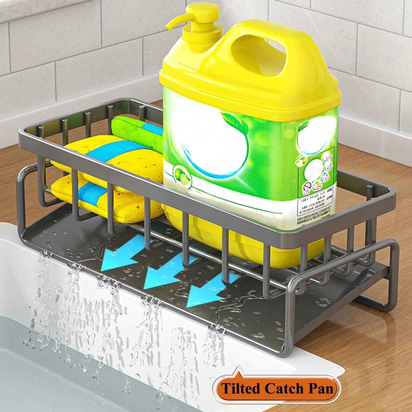 Carbon Steel Kitchen Sink Organizer With Sponge Holder And Dispenser