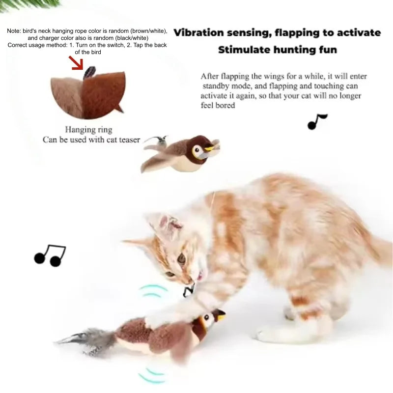 Hot Simulated Bird Cat Toy Interactive Plush Rechargeable Chirping Bird