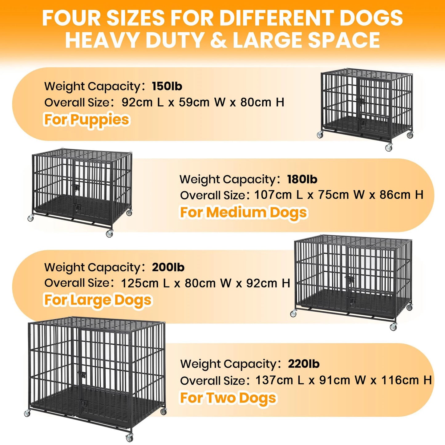 HiMISS Heavy Duty Escape Proof Metal Dog Crate With Three Doors Removable Tray