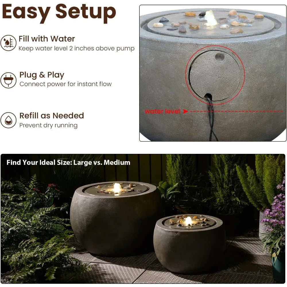 Garden Water Fountain Bubbler Water Feature With Lights And Pump