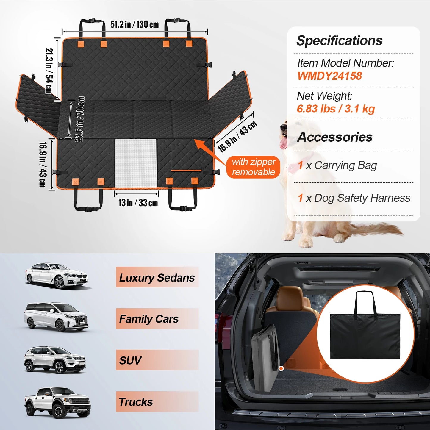 Back Seat Extender Dog Car Seat Cover With Mesh Window