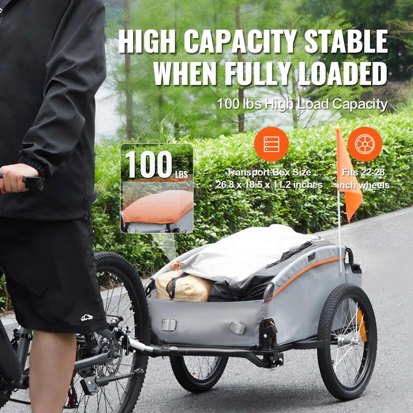 SucceBuy 100 Pound Folding Bike Cargo Trailer With Waterproof Cover