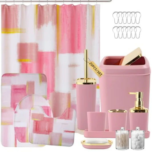 Bathroom Set With Shower Curtain Rugs Trash Can Soap Dispenser