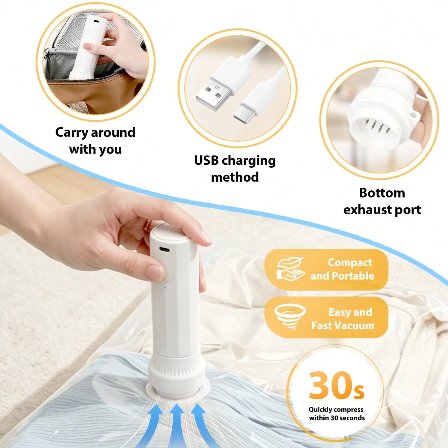 Vacuum Storage Bags With Electric Pump USB Rechargeable 1500mAh