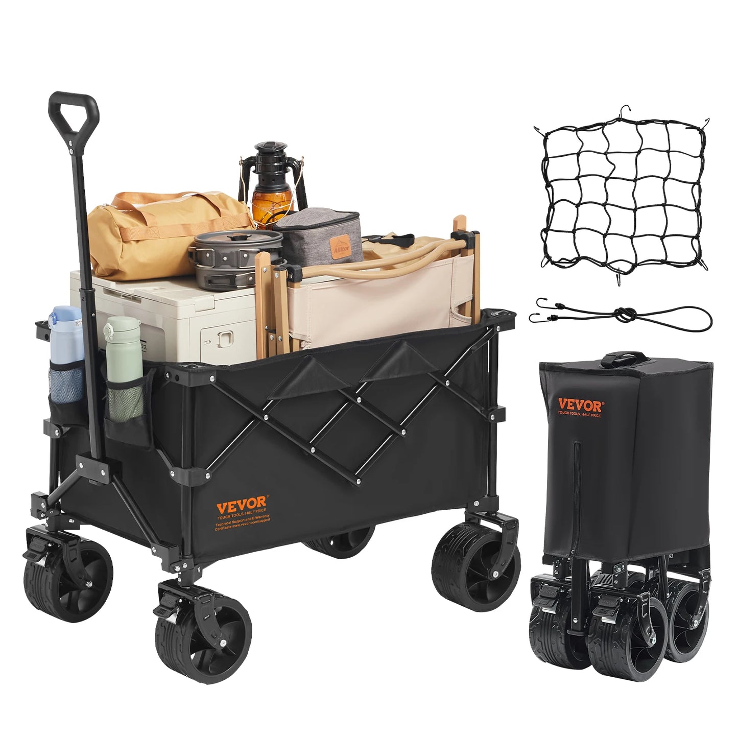 SucceBuy Collapsible Folding Wagon With All Terrain Wheels Drink Holders