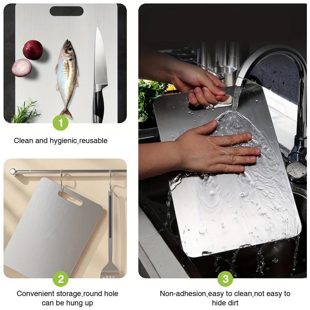 Alloet Double Sided Stainless Steel Cutting Board With Handle