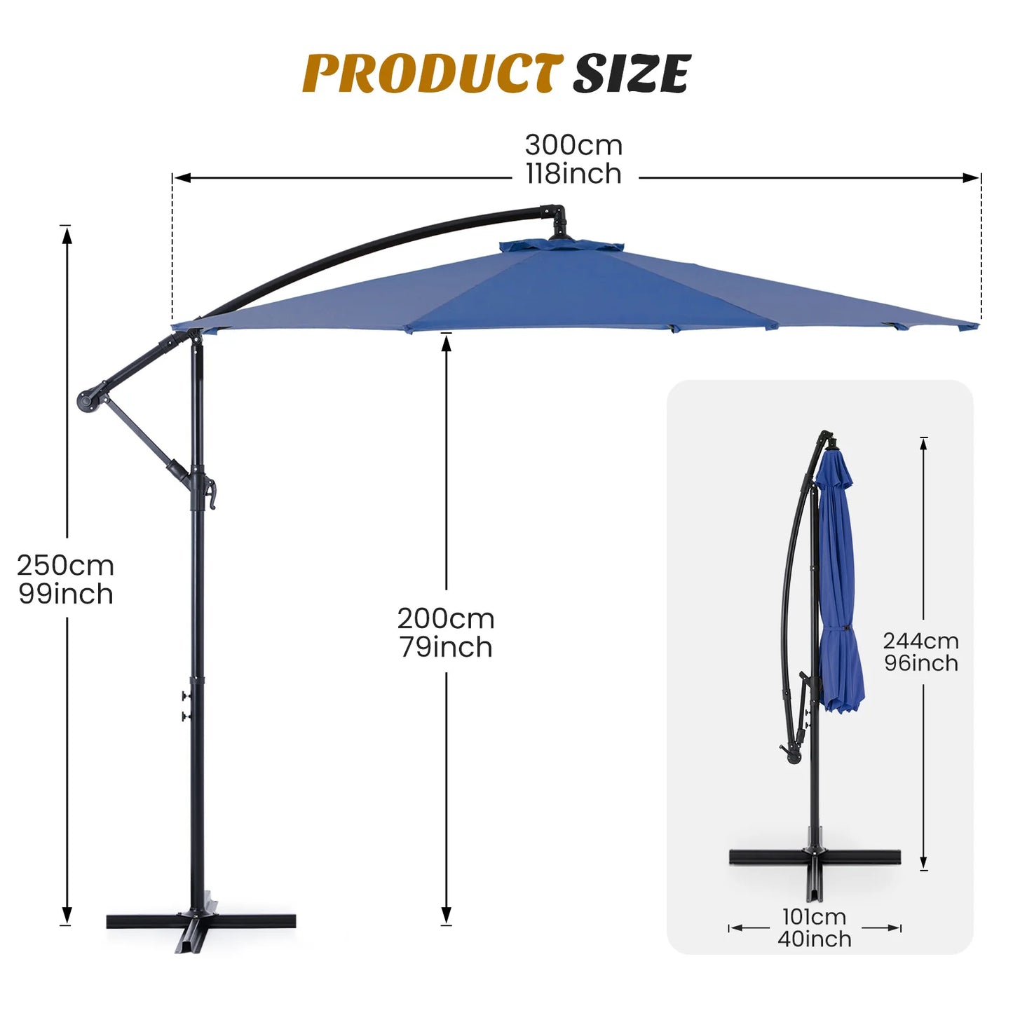JHK Outdoor Patio Cantilever Umbrella With Easy Tilt UV Protection