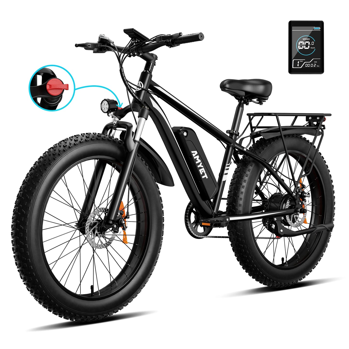 AMYET EB26 Electric Bike 1500W 28 MPH Fat Tire Mountain Ebike