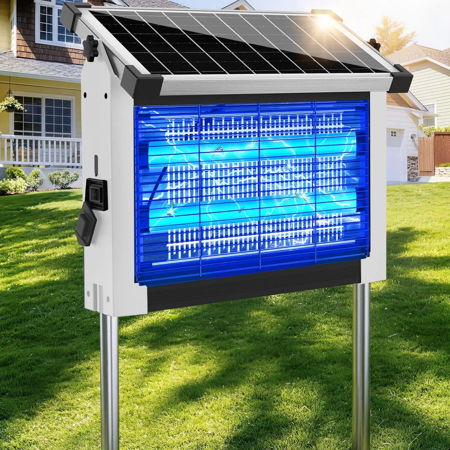 Solar Bug Zapper Outdoor 4500V Mosquito Zapper Panel Sensor