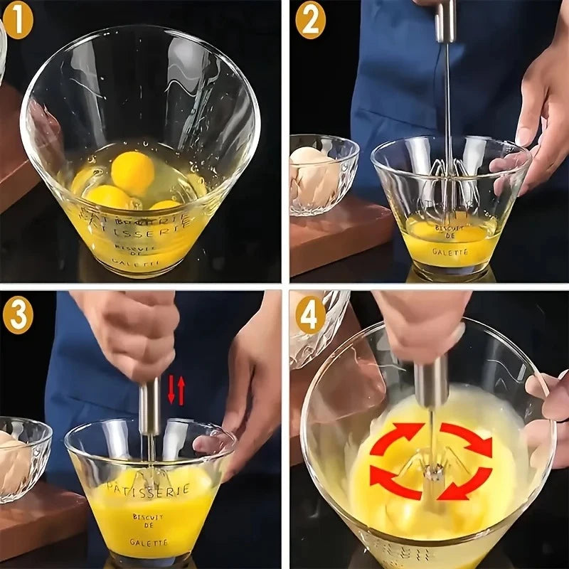 Stainless Steel Rotary Egg Beater Semi Automatic Hand Whisk