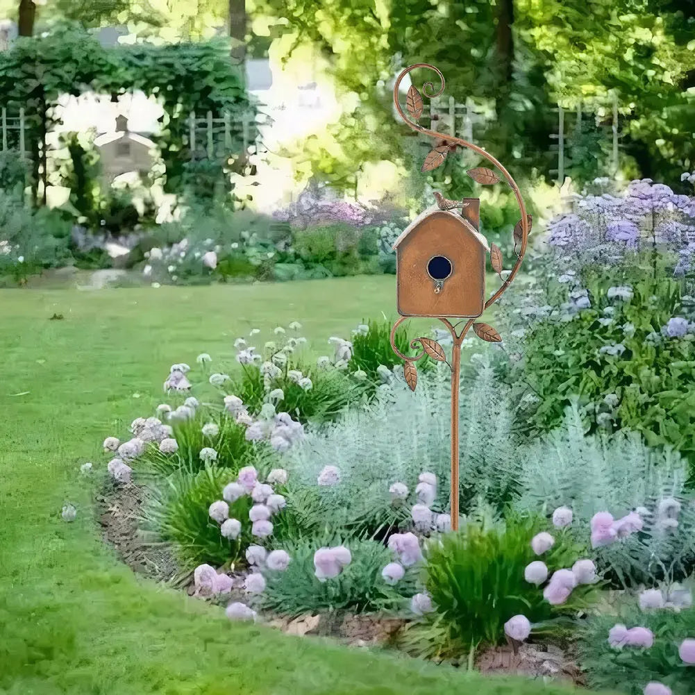 Metal Birdhouse Garden Stakes With Pole For Outdoor Yard Decor