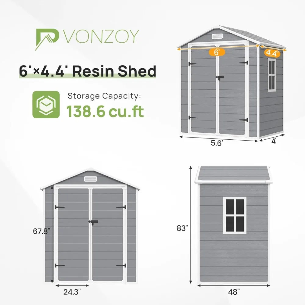 Resin Storage Shed With Flooring For Outdoor Tools