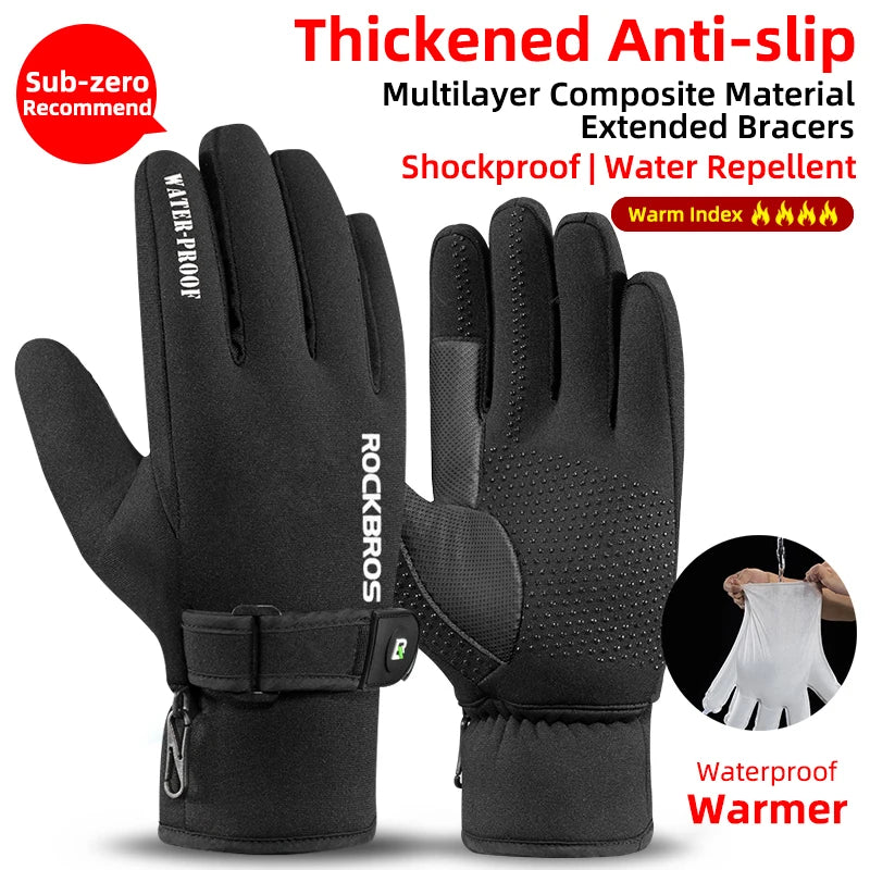 ROCKBROS Winter Waterproof Thermal Fleece Gloves For Ski Snowboarding