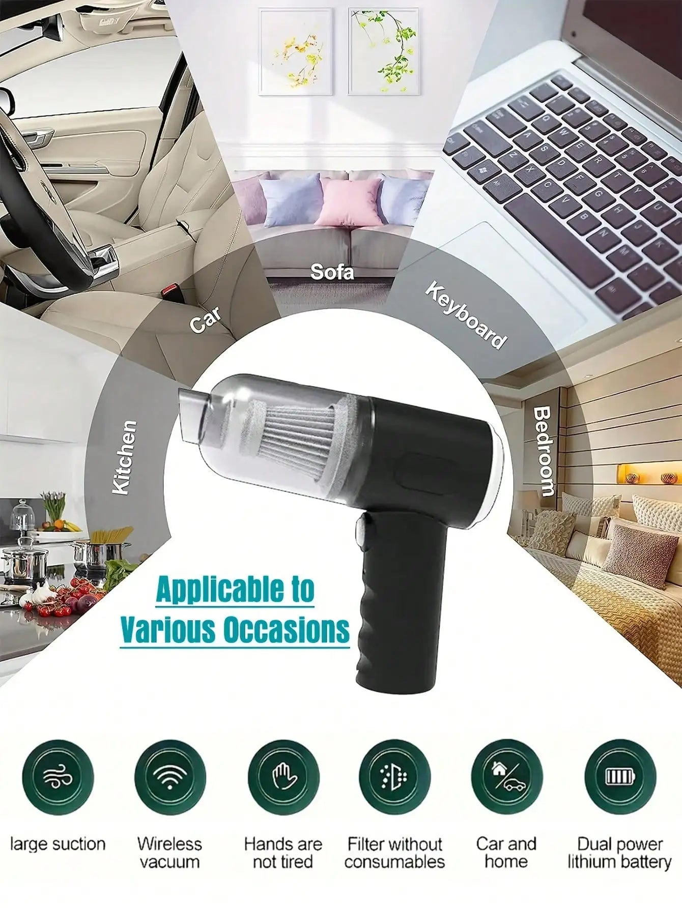 Cordless Handheld Vacuum Cleaner With Multiple Nozzles For Home