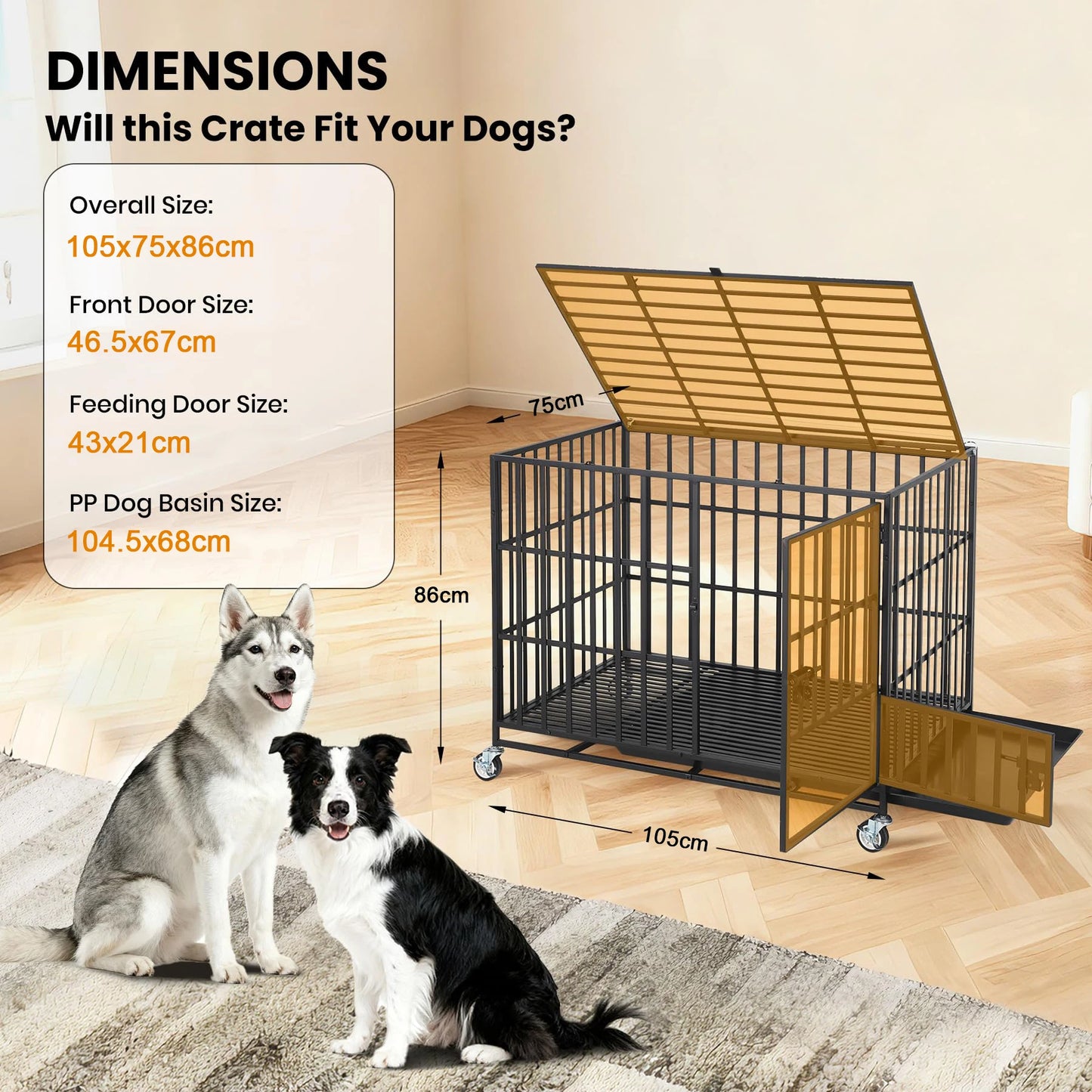 HiMISS Heavy Duty Escape Proof Metal Dog Crate With Three Doors Removable Tray